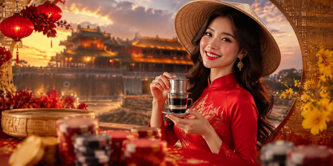Người dùng Huế với nón lá truyền thống theo dõi kết quả cá cược trên điện thoại